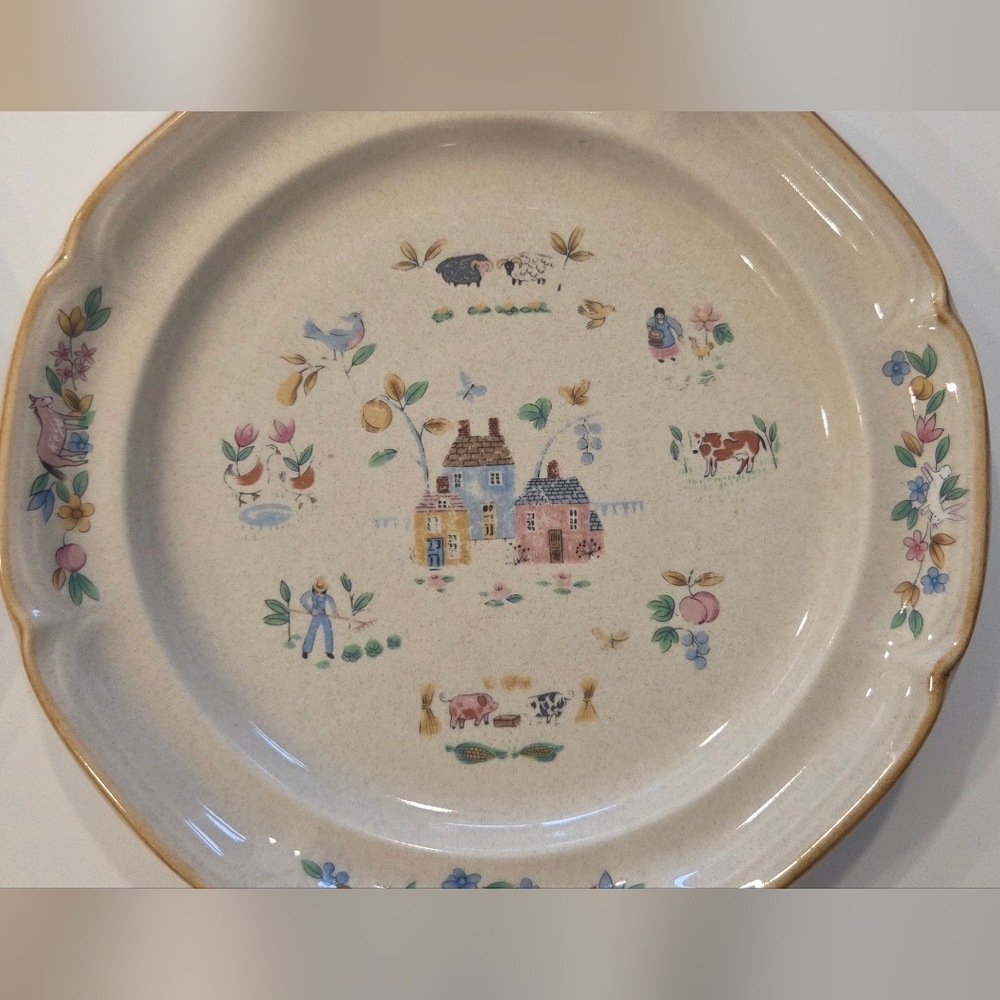 Vintage Ceramic Dinner Plate with Pastoral Design (2)